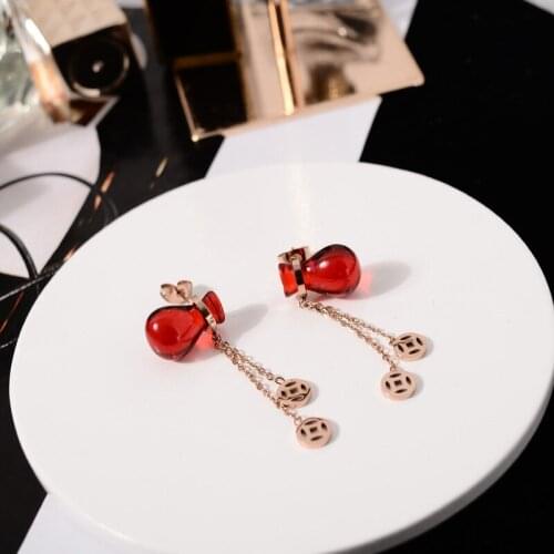 YUN RUO 2018 New Arrival Fashion Lucky Money Bag Stud Earring Rose Gold Color Woman Girl Gift Titanium Steel Jewelry Never Fade