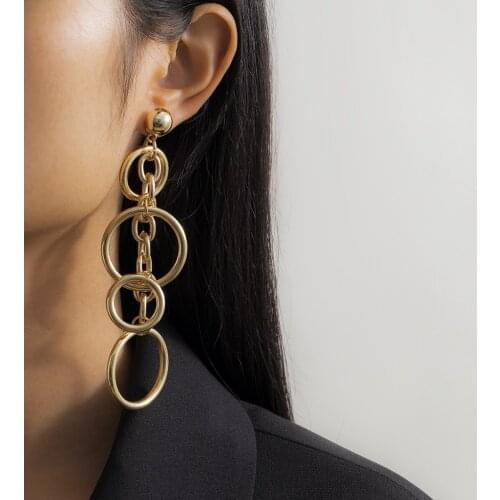 European and American Punk Jewelry with Circle Tassel Earrings Punk Metal Chain Hollow Stud Earrings for Women Gifts Wholesale