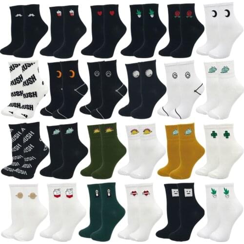 Womens Socks Harajuku Cotton Art Colorful Cartoon Cute Funny Happy kawaii Cactus Strawberry Moon Socks for Girl Christmas Gift