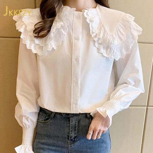 Double Doll Collar Shirt Women Slim Spring Summer 2021 Thin Fashion Lantern Sleeve Long Sleeve Top