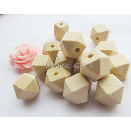 100pcs 10mm Unfinished Faceted Natural Wood Cubic Spacer Beads Pendant Charm Finding,14 Hedron Geometricf Figure Wooden Beads
