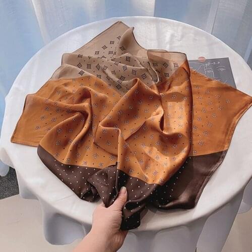 2021 Spring Square Scarf Women Print Silk Feeling Hair Band Foulard Female Neckerchief Lady Bandana Square Hair Scarves Luxury