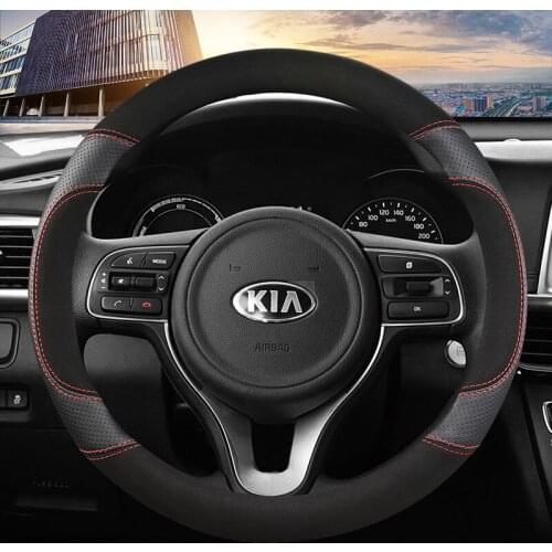 38CM Suede Cow Leather Sport Car Steering Wheel Cover for Kia K2 K3 K4 K5 K3S KX1 KX3 KX5 KX7 Rio Soul Auto Accessories