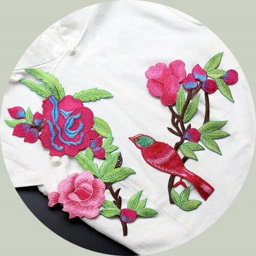 Free Shipping 1 Pair Flower and bird Patch Embroidered Sew On Patches for Clothing DIY Accessory