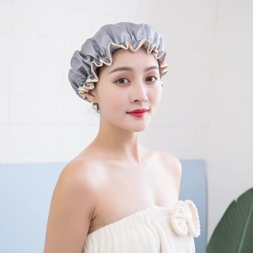 Household Double-Layer Waterproof Shower Cap PEVA Thickened WomenS Shampoo Cap Cute Hood Kitchen Ladies Oil Fume-Proof Cap