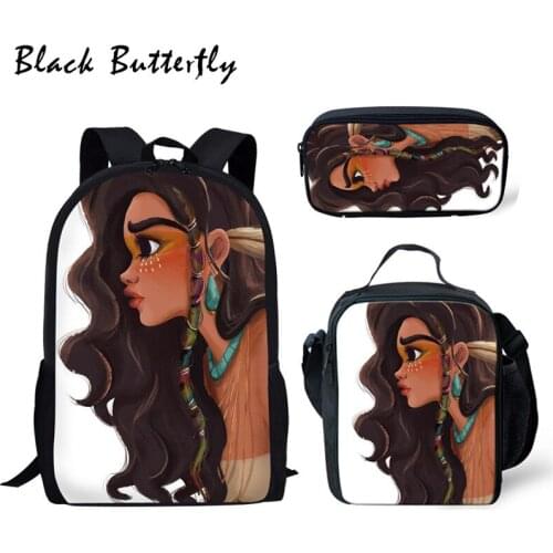 Black Art Girl Magic Pattern School Bags 3pcs/Set Student-Bags Infantil Children Shoulder Book Bag Afic Lady Backpack Mochila