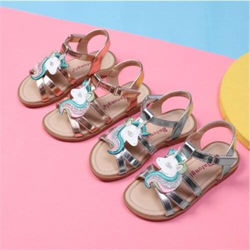 Kids Gladiator Sandals Unicorn Slippers Girls Childrens Sandals Summer 2021 Open-toed Beach Jelly Shoes Infant Baby Child