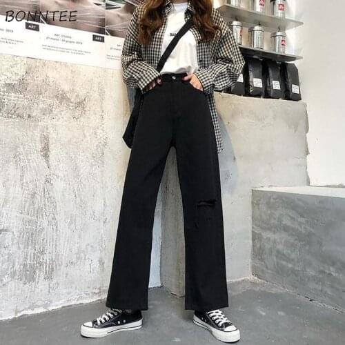 Jeans Women Street Wear Harajuku Retro Ripped Denim Hole Design Fashion Autumn Full Length High Waist Vintage Trouser Teenagers