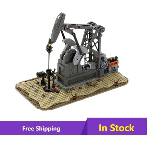 MOC Excavating Machinery Functioning Oil Pump Jack (Oil Derrick) Building Blocks High-tech Model Bricks Toys For Children Gifts