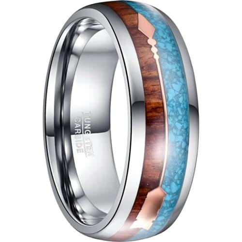 9mm Silver Color Tungsten Wood Rings For Men Jewelry Blue Opal Wood Men Engagement Couple Promise Rings