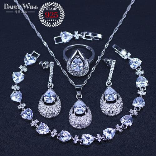 Exquisite Pure White Cubic Zirconia Jewelry Sets For Women Wedding Necklace Drop Earrings Bracelet Ring Free Gift Box