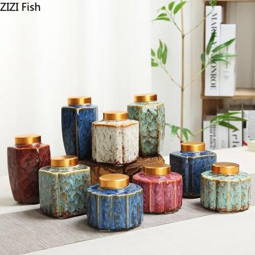 Creative Ceramic Color Zinc Alloy Tea Cans Sealed Cans Exquisite Candy Storage Cans Tea Bag Storage Box Home Decor Accessories