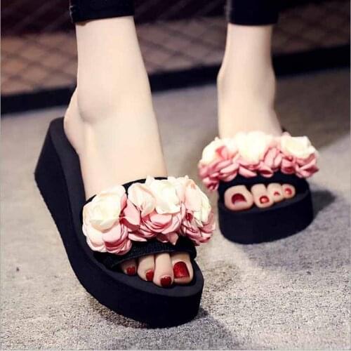 Summer Woman Shoes Platform bath slippers Wedge Beach Flip Flops High Heel Slippers For Women Brand Black EVA Ladies Shoes