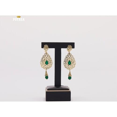 Moroccan Caftan wedding gold earring red and green stone fashion jewelry copper high quality earring