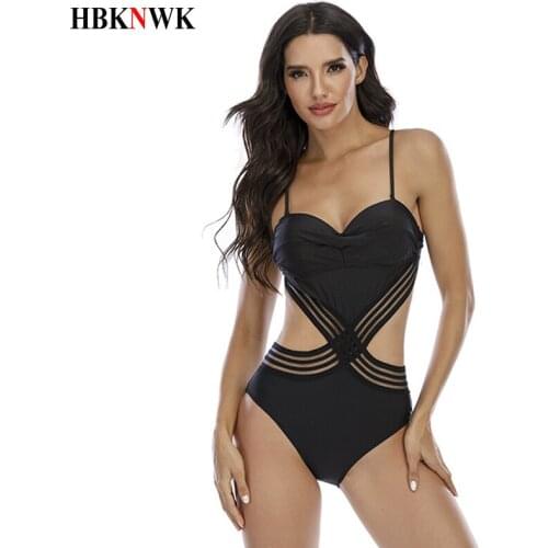 2020 New 5 colors One piece Swimsuits Women Sexy Hollow out High Leg Swimwear Summer Beachwear Female Monokini Swim Bathing suit