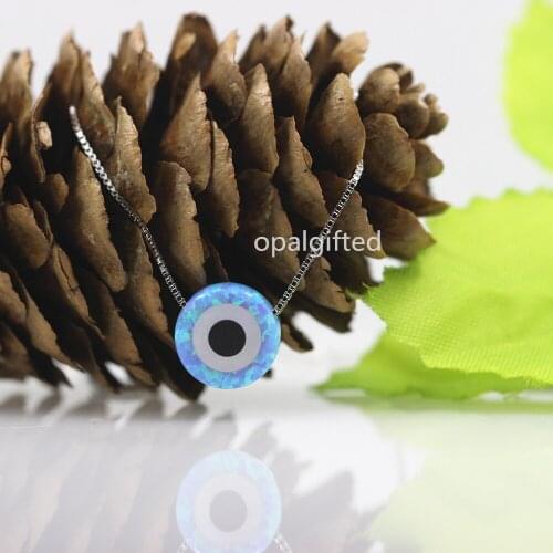 1pc Free Shipping 2017 New Arrival light blue Synthetic Evil Eye Opal necklace 925 Sterling silver box chain / O chain necklace