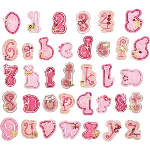 Garden A-Z Letters Embroidery Patches Small 0-9 Numbers Floral Iron on Appliques Pink Cute Patches for Children Clothing Decor