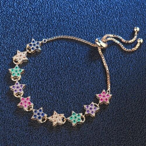 Rainbow Color Star Charm Bracelet Pave Colorful Cubic Zircon With Box Chain Bracelet For Women Best Party Gift