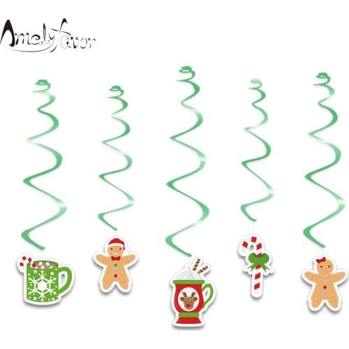 Christmas Theme Series 2 Ceiling Hanging Swirl Decoration Gingerbread Boy Girl Crutch Christmas Party Decorations Supplies