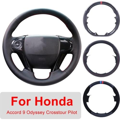 Hand Sewing Customized Car Steering Wheel Cover For Honda Accord9 Odyssey Crosstour 2013-2016 Pilot 2017 Leather Protective Wrap