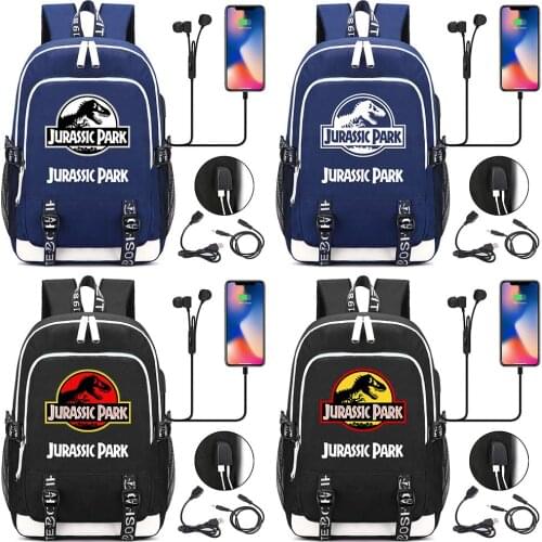 Jurassic Park World Backpack Women Men Capacity Mochila Travel Bags Laptop Chain Anime USB Port Teens Students School Bag