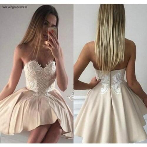 Chic Short Sweetheart Appliqued Prom Dress Cheap Backless Holiday Club Wear Homecoming Party Dress Plus Size