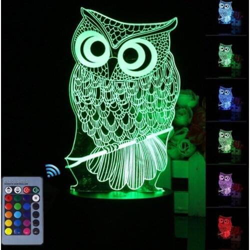 Owl Shape Touch 3D LED Night Light 7 Color Change Table Desk Lamp Home Decor
