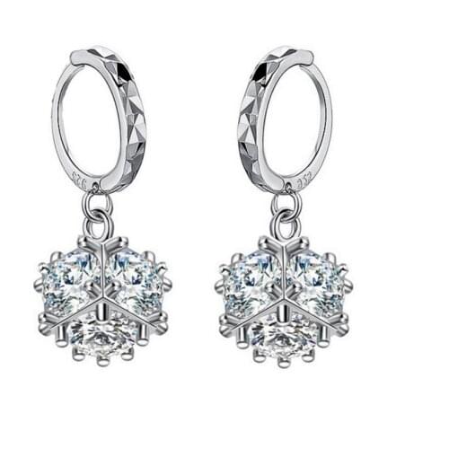 TJP New Fashion Female 925 Sterling Silver Earrings Accessories Charm Crystal Cube Women Hoop Earrings For Girl Lady Christmas