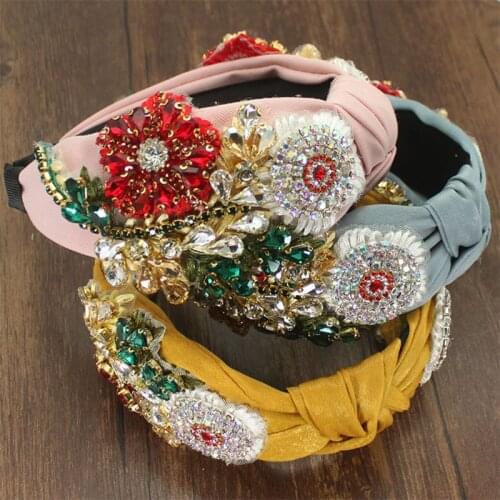 Baroque Retro Tiara Headbands Women Big Flower Hair Band Crystal Rhinestone Hairband Palace Crown Bohemia Headwear Hair Jewelry