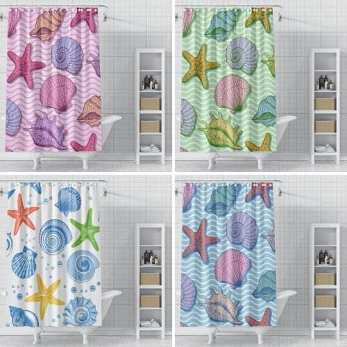 Beach Shell Shower Curtain Starfish Waterproof High Quality Polyester Decor Bathroom Bathtub Bathing Curtain with Hooks