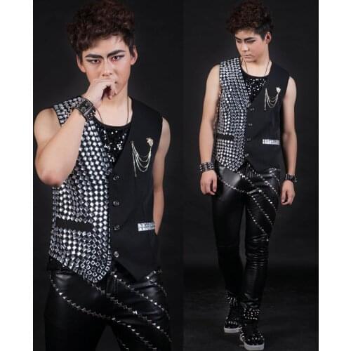 High quality Nightbar Male singer Personalized Slim Paillette Vest DJ ds performance wear