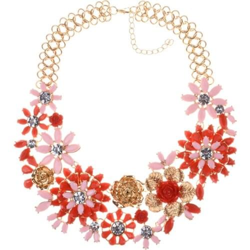 BK Fashion Woman Flower Necklace Multi-color Acrylic Crystal Resin Plant Style Collar Chunky Choker Jewelry Bib Chain