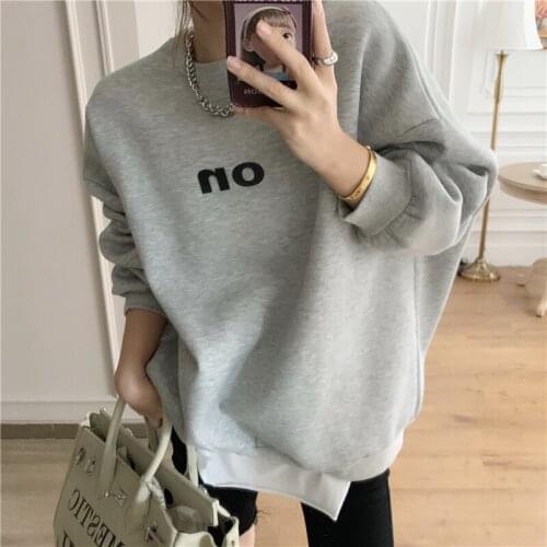 Korean Version Of Spring And Autumn Plush Ladies Pullover Sweatshirt ON Letter Solid Color Hoodie Long-Sleeved 2021 New Top