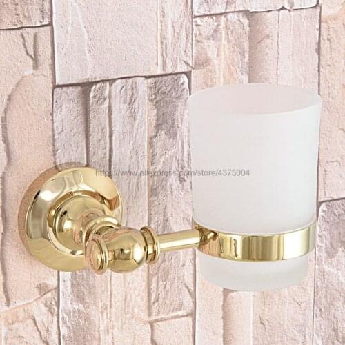 Gold Color Brass Toothbrush Holder Tumbler Holder Toothbrush Holder With Single Glass Cup Bathroom Accessories Nba309
