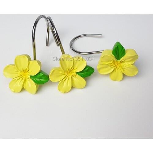 1bag 12pcs Peach blossom resin shower curtain hook multi color small wild flower shower curtain hook resin curtain hook