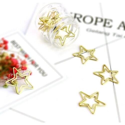TUTU 10PCS/LOT Electroplated Gold star Paper Clip Pin Metal Clip Bookmarks Storage Office Accessories Cute Bow Paper clips H0022