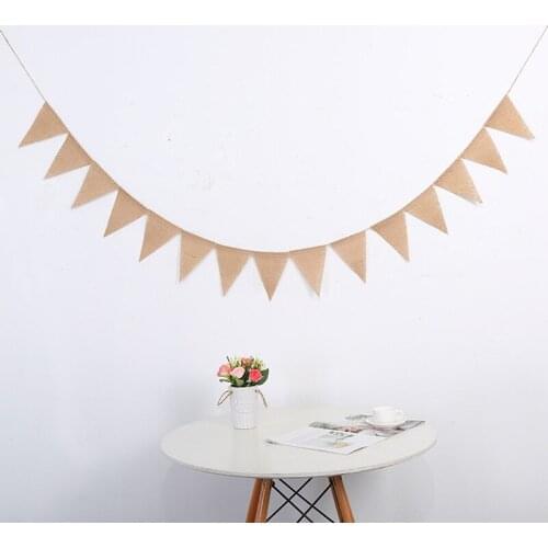 13pcs Triangle Flags Vintage Jute Burlap Hessian Banner Rustic Wedding Birthday Party Home Garden Decoration Photography Props