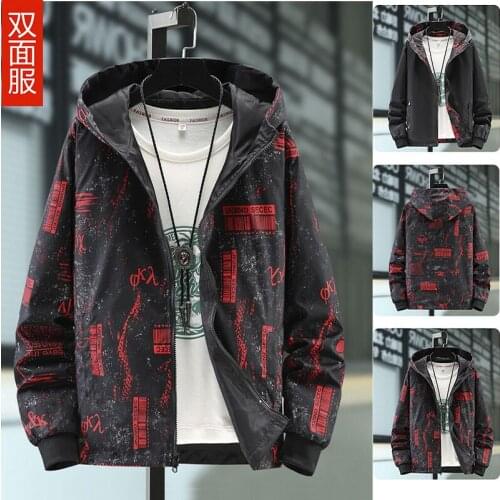 2021 Trendy Spring Autumn Both Sides Wear Couple Windbreaker Popular Streetwear Jacket Coat Harajuku Fashion Mens Hoodies Tops