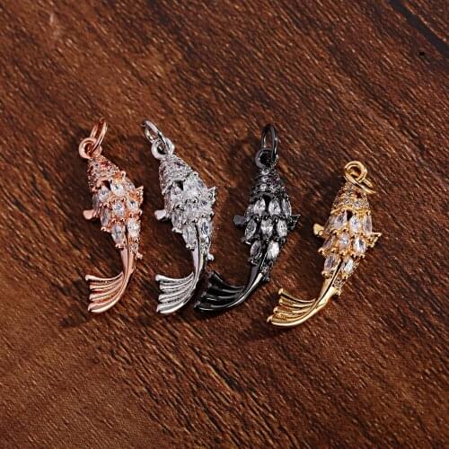 2021 Newest Fashion Zircon Goldfish Micro Pave Necklace Pendant Diy Animal Decoration Jewelry