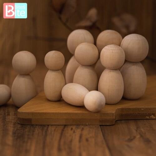 50PCS 60/70/80mm Wood Peg Doll Maple Unpainted Handmade Unfinished Decor Doll Teething Toy DIY Wooden Blank Dolls Children Goods