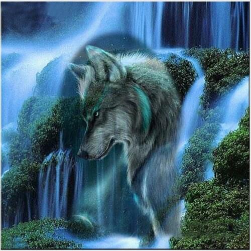 5D Diy Diamond Painting Cross Stitch Kits Full Diamond Embroidery waterfall Wolf Needlework Diamond Mosaic Home Decor GLYP-009