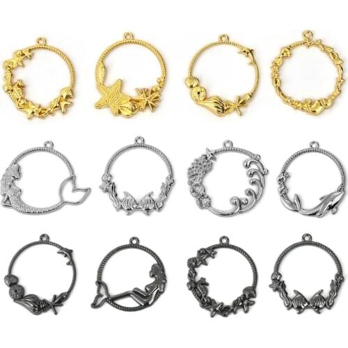 10Pcs/Lot Open Bezel Blank Pendant Gold Silver Color Ocean Round Pendant Charm DIY Bracelet Necklace Jewelry Making Findings