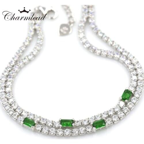 Charmlead 2017 New 925 sterling silver Bracelet for Women with Green and Clear CZ 925 Silver Charm Bracelets party Jewelry