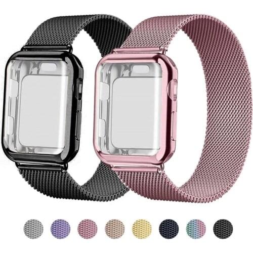 Case+strap For Apple watch band 44mm 40mm 38mm 42mm 44 mm Metal Magnetic Loop Stainless steel bracelet iWatch 3 4 5 6 se band
