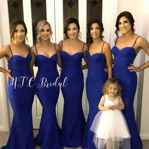 Royal Blue Mermaid Bridesmaid Dresses Long 2019 Sweetheart Spaghetti Strap Elastic Satin Wholesale Maid Of Honor Dress Cheap