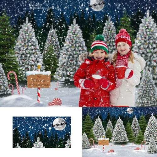 Winter Snowy Forest Backdrop Kids Christmas Photography Background Moon Snowflake Kids Newborn Photo Props Portrait Photostudio