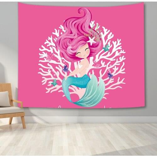 Pink Mermaid Tapestry Print Wall Tapestry Hippie Art Tapestry Wall Hanging for Home Decor Bedroom Living Room Dorm Room