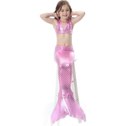 3 Piece Girls Swimsuit Fish Scale Print V Neck Tops+ Shorts + Fishtail Skirt Children Swimwear Bathsuit Beach Clothing Girls