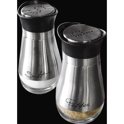 LBER Salt and Pepper Shakers Set - High Grade Stainless Steel with Glass Bottom and 4 inch Stand - 4 inch x 6 inch x 2 inch, 4 O