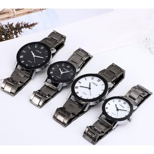 Fashion Couple Wrist Watch Business Clock Silver Mens Quartz Stainless Steel Watches Fashion Casual Ladies Quartz Wristwatch